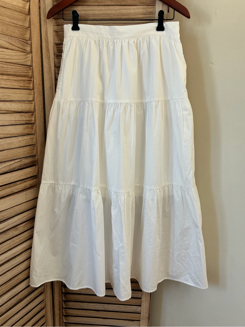 Sincerely Jules White Tiered Midi Skirt Cotton Side Zip L Large Cottagecore